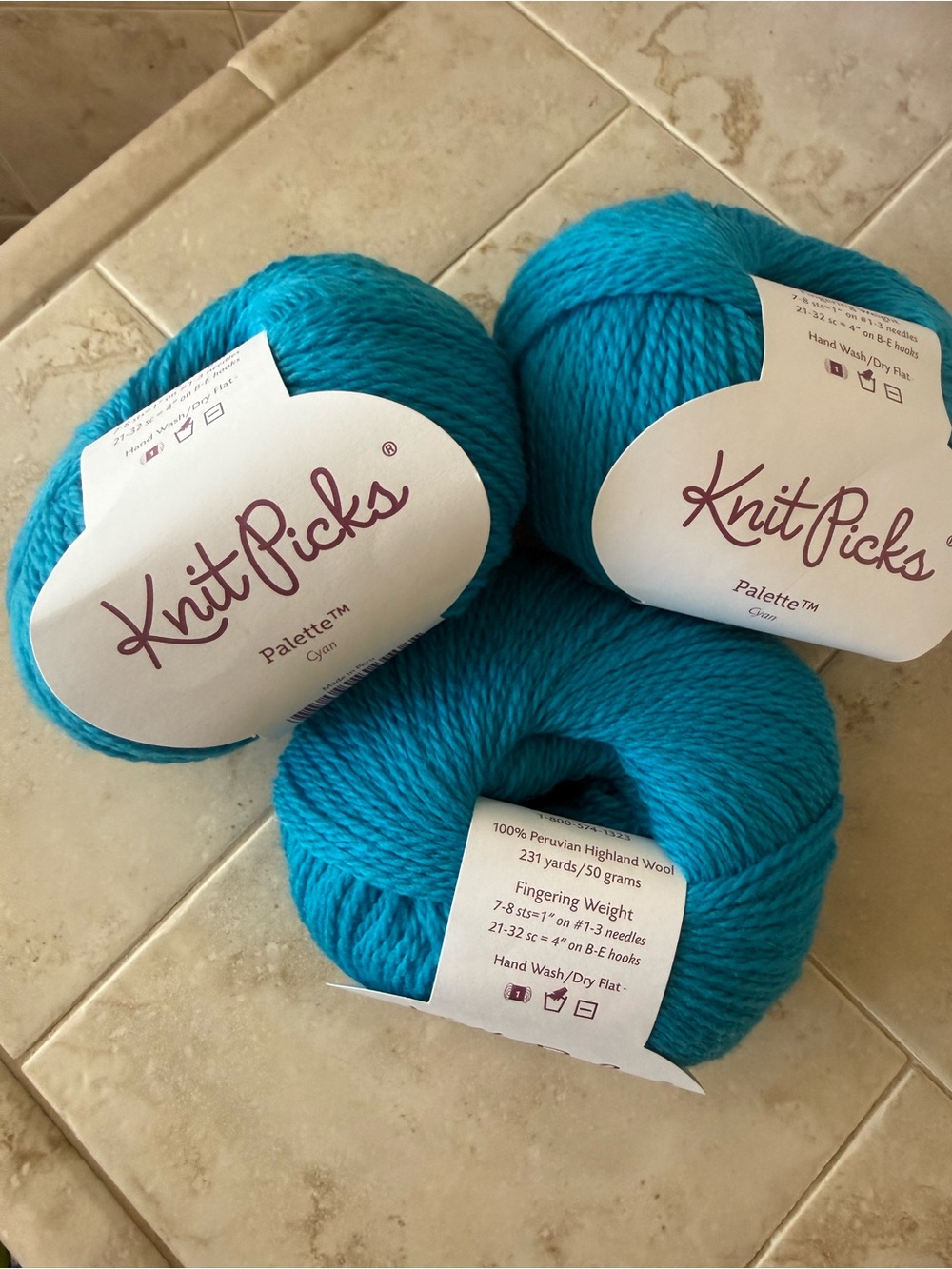 Knit Picks Palette Fingering Weight Yarn - Cyan - Turquoise 3 Balls
